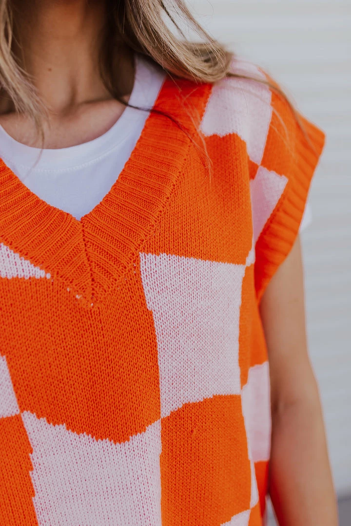 Hyfve Inc THE RETRO CHECKERED SWEATER VEST IN ORANGE NEW ARRIVALS 5 Hyfve Inc THE RETRO CHECKERED SWEATER VEST IN ORANGE NEW ARRIVALS