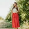 Sweet Rain THE ROSALEE PLEATED MIDI SKIRT IN RED NEW ARRIVALS