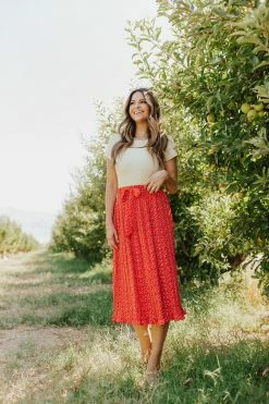 Sweet Rain THE ROSALEE PLEATED MIDI SKIRT IN RED NEW ARRIVALS