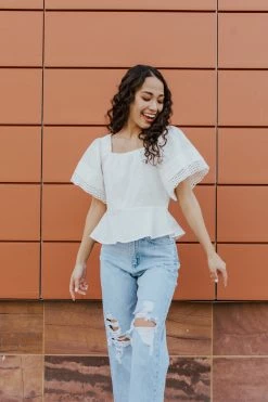 Skies Are Blue TOPS THE CAUGHT MY EYE PEPLUM TOP IN WHITE