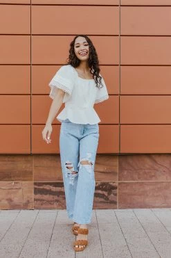 Skies Are Blue TOPS THE CAUGHT MY EYE PEPLUM TOP IN WHITE