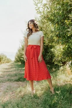 Sweet Rain THE ROSALEE PLEATED MIDI SKIRT IN RED NEW ARRIVALS