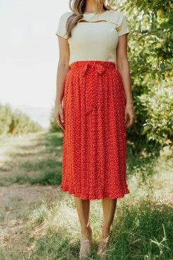 Sweet Rain THE ROSALEE PLEATED MIDI SKIRT IN RED NEW ARRIVALS