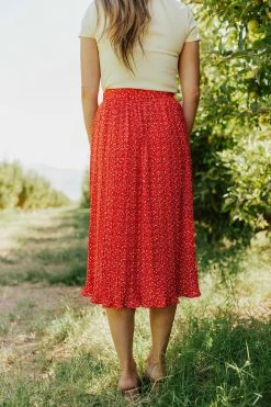Sweet Rain THE ROSALEE PLEATED MIDI SKIRT IN RED NEW ARRIVALS