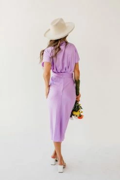 Mable NEW ARRIVALS THE JASMINE SATIN BUTTON DOWN DRESS IN PURPLE