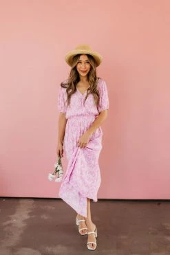 Lush THE PRISCILLA FLORAL MIDI DRESS IN PINK