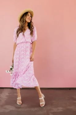 Lush THE PRISCILLA FLORAL MIDI DRESS IN PINK