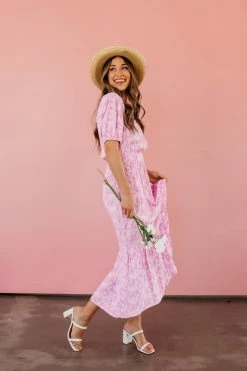Lush THE PRISCILLA FLORAL MIDI DRESS IN PINK