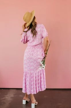 Lush THE PRISCILLA FLORAL MIDI DRESS IN PINK