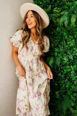 Blu Pepper NEW ARRIVALS THE DAPHNIE MIDI DRESS IN PINK FLORAL