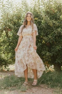 CY FASHION NEW ARRIVALS THE CATERINA RUFFLE MAXI DRESS IN CREAM