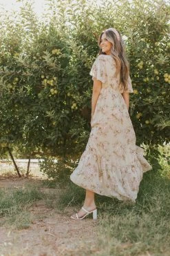 CY FASHION NEW ARRIVALS THE CATERINA RUFFLE MAXI DRESS IN CREAM