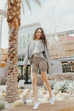 ANWND THE SPOTTED RIBBED BIKER SHORTS IN LEOPARD BOTTOMS