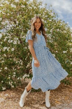 Supreme Fashion THE ISABELLA WRAP DRESS IN BLUE FLORAL DRESSES