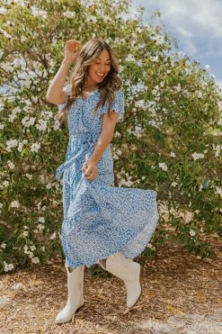 Supreme Fashion THE ISABELLA WRAP DRESS IN BLUE FLORAL DRESSES