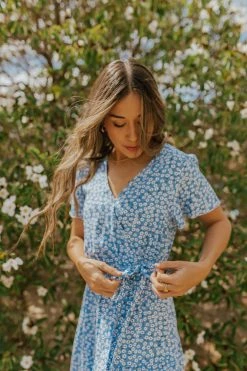 Supreme Fashion THE ISABELLA WRAP DRESS IN BLUE FLORAL DRESSES