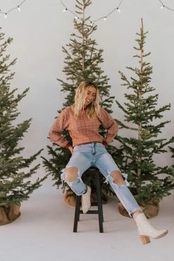 Lumiere THE BRADFORD CHECKERED TOP IN BRICK