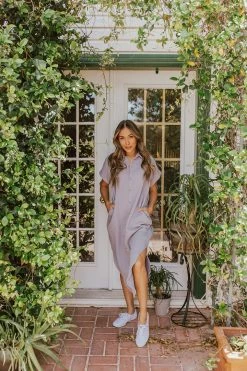 Miou Muse THE SHAYNE SHIRT DRESS IN SLATE BLUE DRESSES