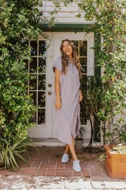 Miou Muse THE SHAYNE SHIRT DRESS IN SLATE BLUE DRESSES