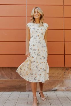 Rokoko THE IANNA FLORAL MIDI DRESS IN IVORY NEW ARRIVALS
