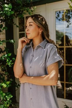 Miou Muse THE SHAYNE SHIRT DRESS IN SLATE BLUE DRESSES