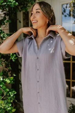 Miou Muse THE SHAYNE SHIRT DRESS IN SLATE BLUE DRESSES