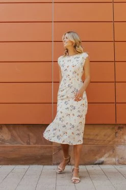 Rokoko THE IANNA FLORAL MIDI DRESS IN IVORY NEW ARRIVALS
