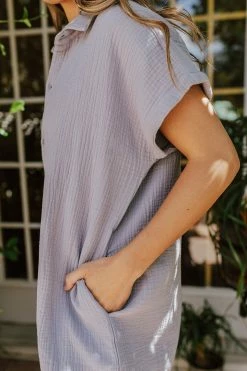 Miou Muse THE SHAYNE SHIRT DRESS IN SLATE BLUE DRESSES