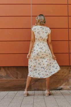 Rokoko THE IANNA FLORAL MIDI DRESS IN IVORY NEW ARRIVALS