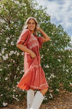 Tea N Rose DRESSES THE MAYA EMBROIDERED TIERED DRESS IN ROSE
