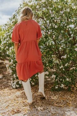Tea N Rose DRESSES THE MAYA EMBROIDERED TIERED DRESS IN ROSE