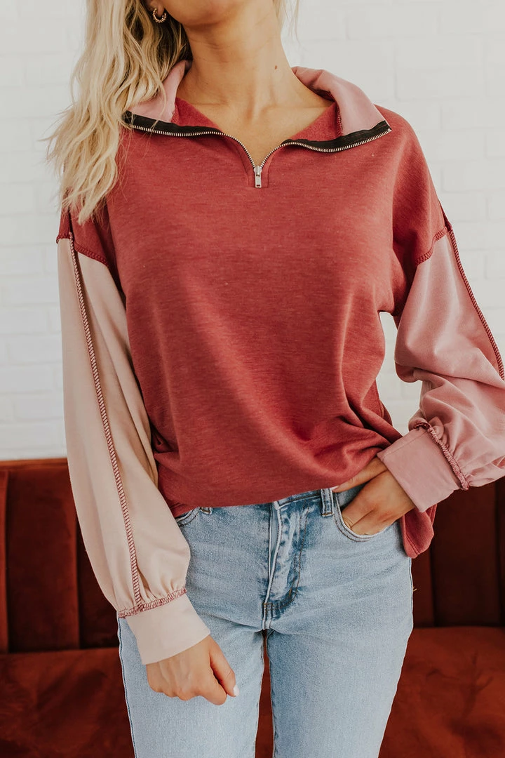 BIB THE SWEET TREAT COLOR BLOCK SWEATER IN MAUVE 1 BIB THE SWEET TREAT COLOR BLOCK SWEATER IN MAUVE