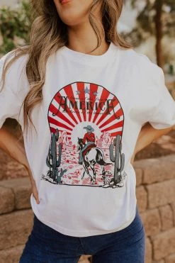 THE AMERICA COWGIRL TEE IN WHITE BY PINK DESERT