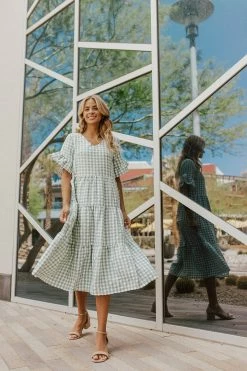 Dionee THE MARYBETH GINGHAM DRESS IN MINT
