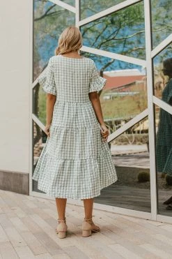 Dionee THE MARYBETH GINGHAM DRESS IN MINT