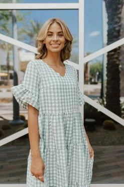 Dionee THE MARYBETH GINGHAM DRESS IN MINT