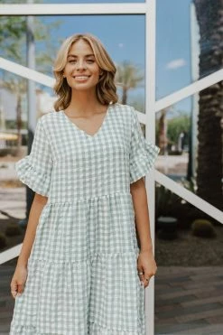 Dionee THE MARYBETH GINGHAM DRESS IN MINT
