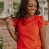 SugarLips THE READY TO GO RUFFLE SLEEVE TOP IN RED TOPS