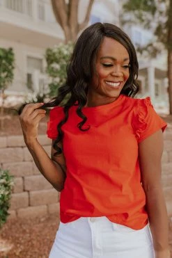 SugarLips THE READY TO GO RUFFLE SLEEVE TOP IN RED TOPS