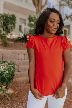 SugarLips THE READY TO GO RUFFLE SLEEVE TOP IN RED TOPS