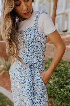 SugarLips THE PEACHY KEEN JUMPSUIT IN BLUE FLORAL