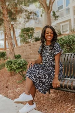 Miss Sparkling THE NOAH POLKA DOT BABYDOLL DRESS IN NAVY DRESSES