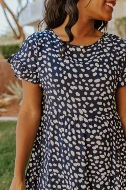Miss Sparkling THE NOAH POLKA DOT BABYDOLL DRESS IN NAVY DRESSES
