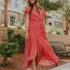 PinchMe THE ROSALYN FLORAL WRAP DRESS IN RED