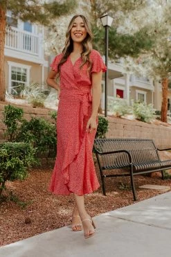 PinchMe THE ROSALYN FLORAL WRAP DRESS IN RED