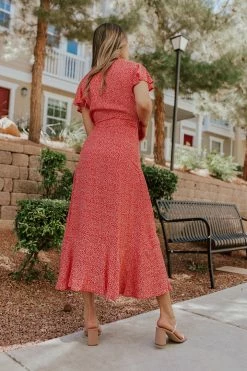 PinchMe THE ROSALYN FLORAL WRAP DRESS IN RED