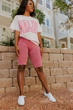 S & G APPAREL THE BODHI ACID WASHED BIKER SHORTS IN BERRY