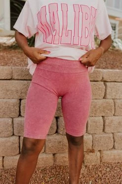 S & G APPAREL THE BODHI ACID WASHED BIKER SHORTS IN BERRY