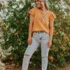 Les Amis THE MESA RUFFLE SLEEVE TOP IN MANGO