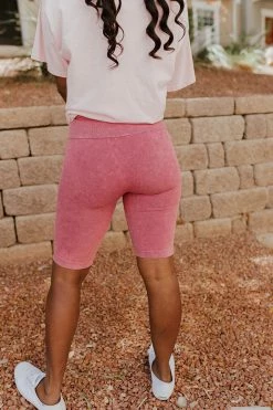 S & G APPAREL THE BODHI ACID WASHED BIKER SHORTS IN BERRY